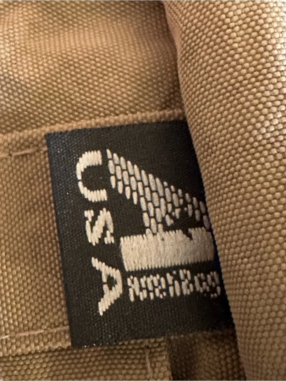 Ameribag Red and Blue Logo Interior Tag on Cream Lining